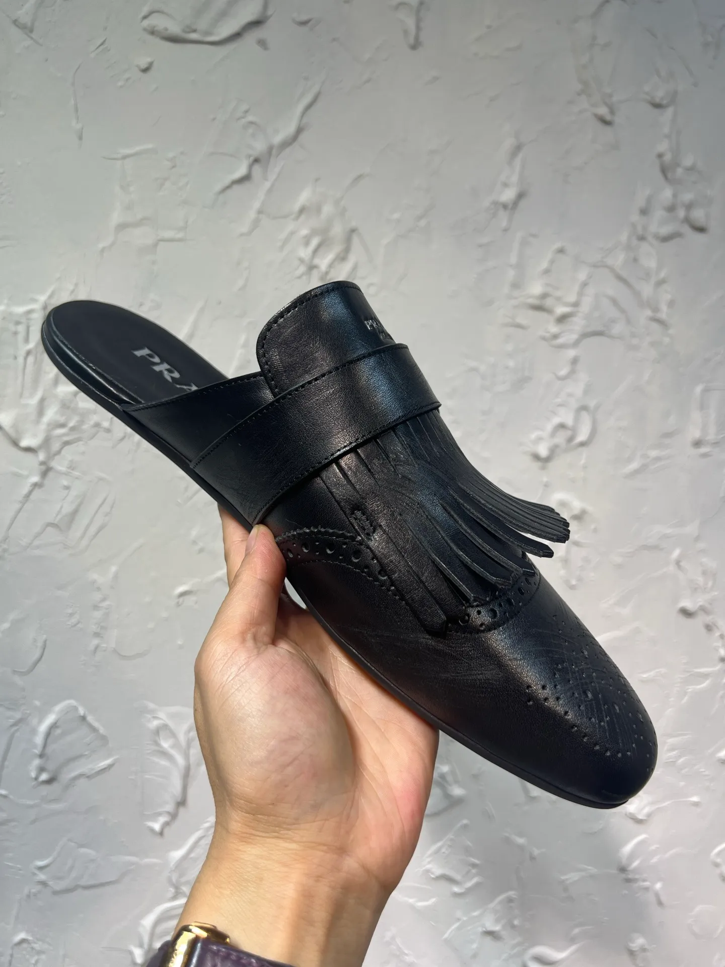 P780 prada derby2025 spring and autumn latest Prada slip-on retro men's Muleto shoes, Shuffle tassel strap Monk shoes, upper cowhide, lining and foot cowhide, rubber sole, black and brown 2-color original packaging Code number: 39-46